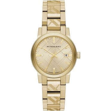 Burberry BU9145 Ladies Gold The City Engraved Check Watch